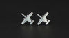 military inspired A-10 Warthog sterling silver stud earrings on a turntable against a black background
