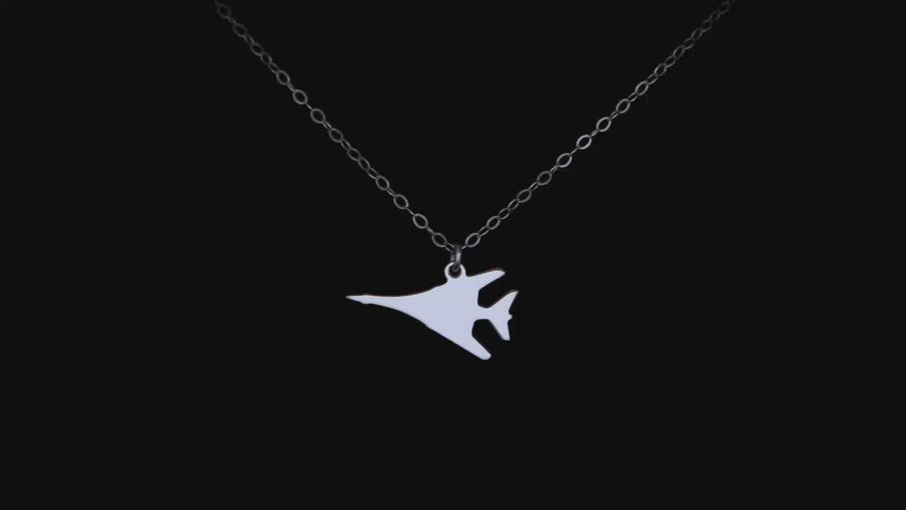 b-1 necklace made in sterling silver by jet fighter jewelry in a black background and bust