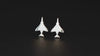 Silver F-4 Fighter Jet stud earrings shown on a turntable with a dark background